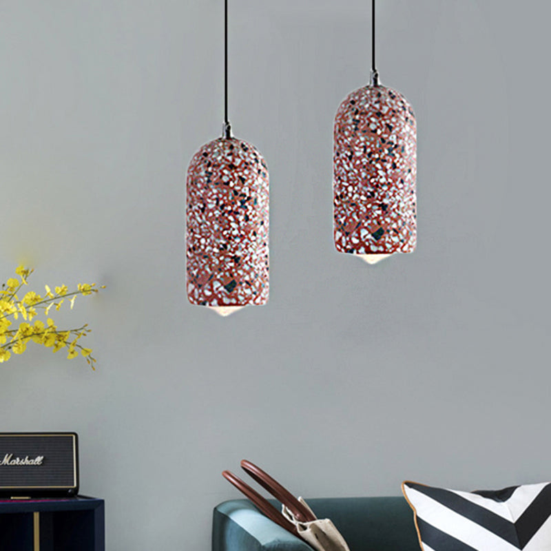 Cement Designer Cylinder Pendant Light Fixture - White/Red/Blue Dining Room Hanging Lamp Red