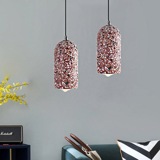 Cement Designer Cylinder Pendant Light Fixture - White/Red/Blue Dining Room Hanging Lamp Red