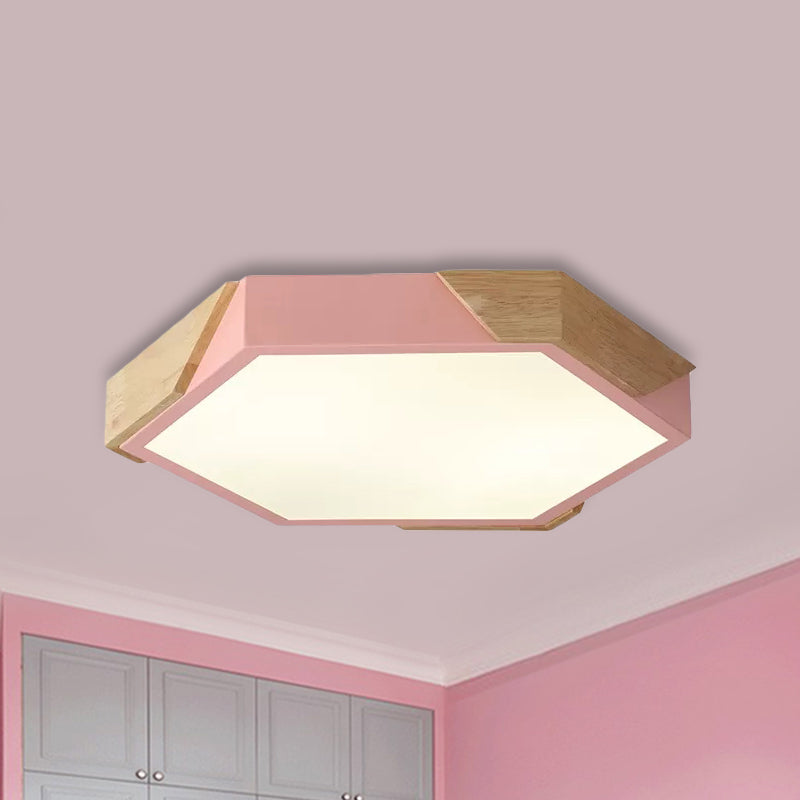 Nordic Style Led Flush Mount Lamp For Kindergarten Classroom Ceiling - Hexagon Design Pink / 12