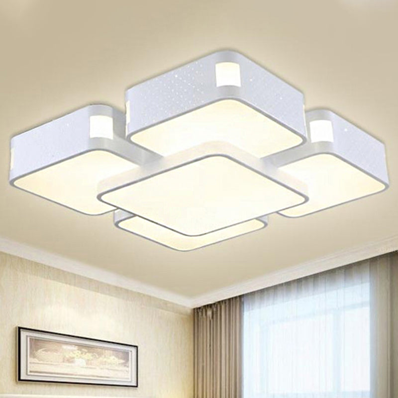 Contemporary Square Ceiling Mounted Led Pendant Light - 24/37 Wide Acrylic White Flush Mount