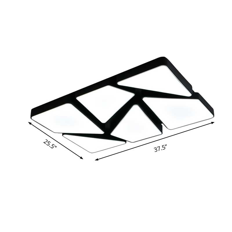 Modern Led Flush Mount Lighting: 25.5’/37.5’ W Acrylic Shade Black/White Square/Rectangular