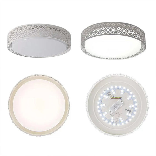 Modern Acrylic Led Flush Ceiling Light In White For Adult Bedroom With Hollow Round Design