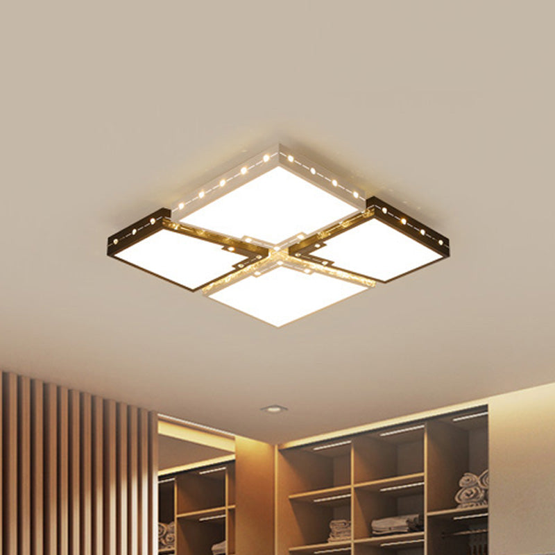 Led Bedroom Ceiling Light: Square Black Acrylic Shade Flush Mount Warm/White Light 19.5’/23.5’ Width