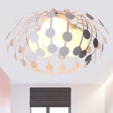 Modern Oval Metal Semi Flush Mount Lamp With Milk Glass Globe Shade - 3 Lights White/Black White