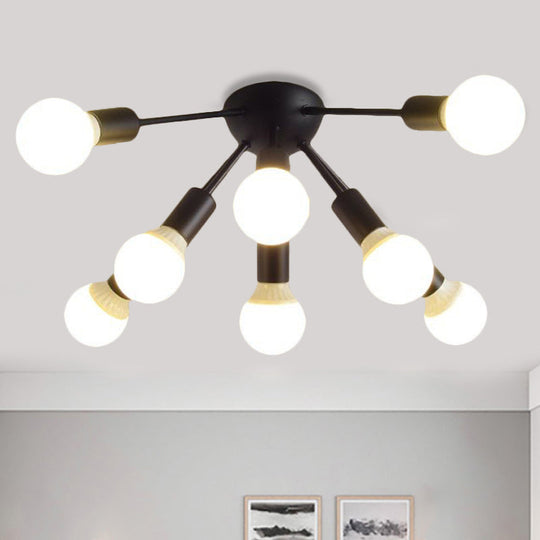 Modern Metal Sputnik Semi Flush Mount Ceiling Light – 8/12 Lights In White/Black/Gold For Living