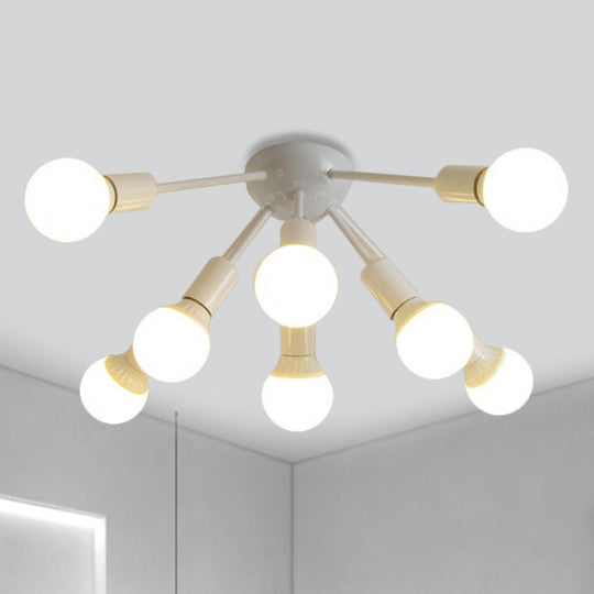Modern Metal Sputnik Semi Flush Mount Ceiling Light – 8/12 Lights In White/Black/Gold For Living