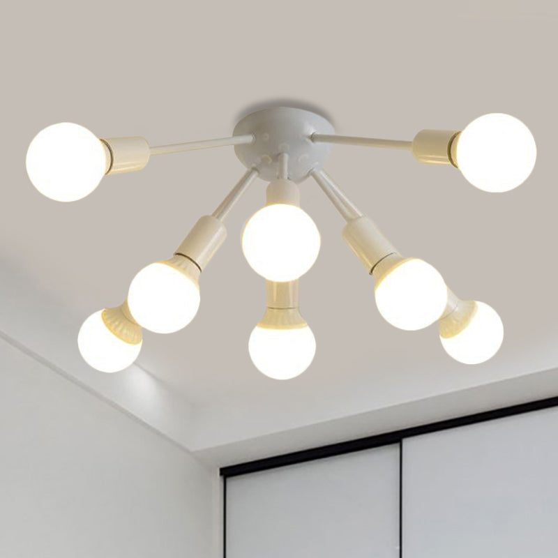 Modern Metal Sputnik Semi Flush Mount Ceiling Light – 8/12 Lights In White/Black/Gold For Living