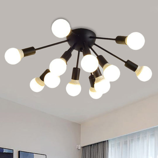 Modern Metal Sputnik Semi Flush Mount Ceiling Light – 8/12 Lights In White/Black/Gold For Living