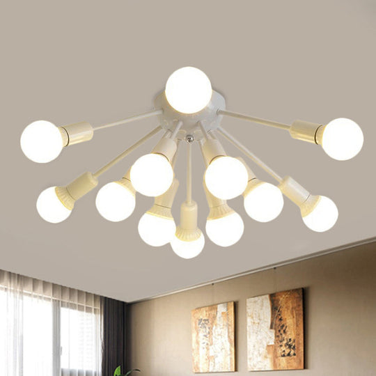 Modern Metal Sputnik Semi Flush Mount Ceiling Light – 8/12 Lights In White/Black/Gold For Living