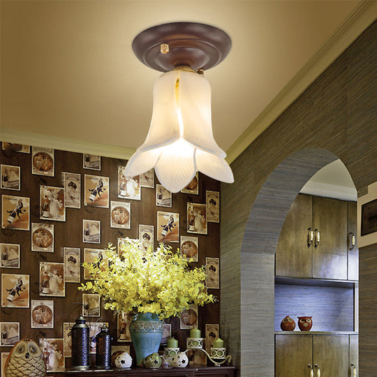 Pastoral Glass Ceiling Light Fixture - Coffee Finish 1 - Bulb Semi Flush