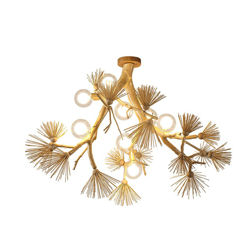 Japanese - Style Wood Tree Branch Ceiling Light: 8 - Bulb Metal Semi Flush Mount For Dining Room