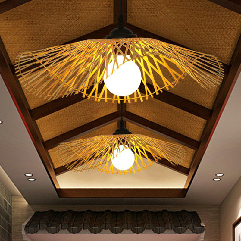 Chinese Style Lotus Leaf Pendant Light: Elegant Bamboo Hanging Light For Hallways