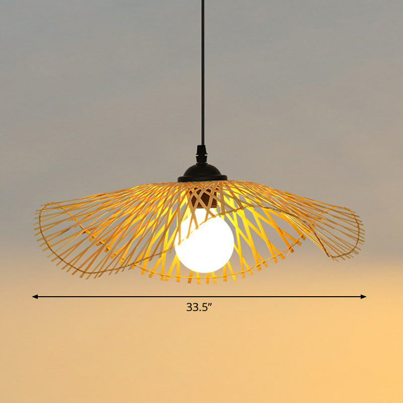 Chinese Style Lotus Leaf Pendant Light: Elegant Bamboo Hanging Light For Hallways Wood / 33.5’