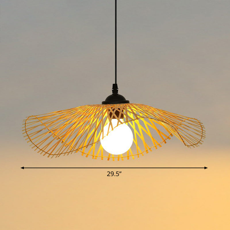 Chinese Style Lotus Leaf Pendant Light: Elegant Bamboo Hanging Light For Hallways Wood / 29.5’