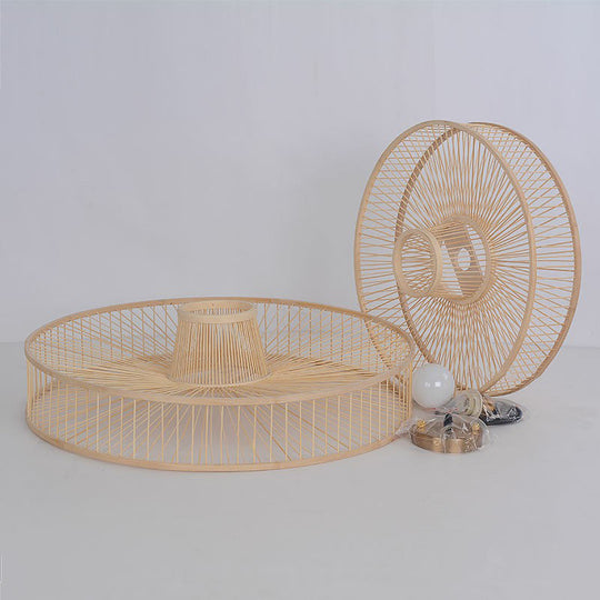 Minimalist Bamboo Single-Bulb Wooden Ceiling Pendant Light For Bedrooms