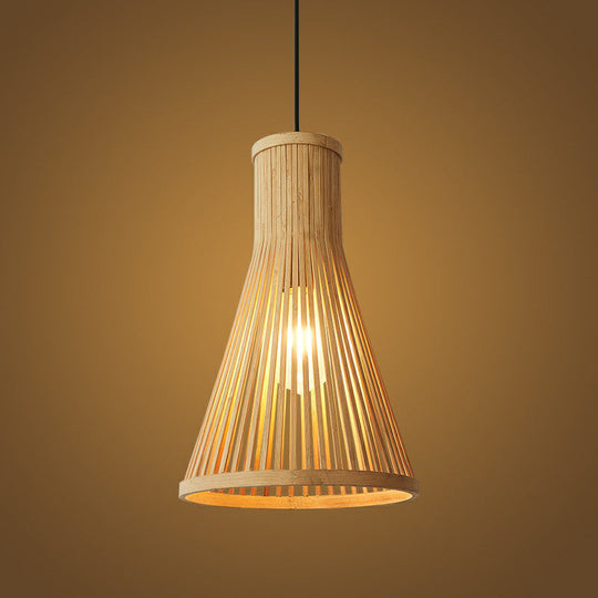 Minimalist Wood Cone Pendant Light For Tea Room Ceiling With Bamboo Shade