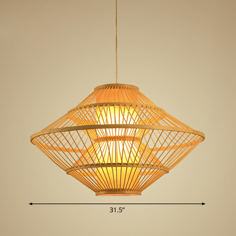 Modern Bamboo Rhombus Pendant Light For Restaurant Ceiling Wood / 31.5’