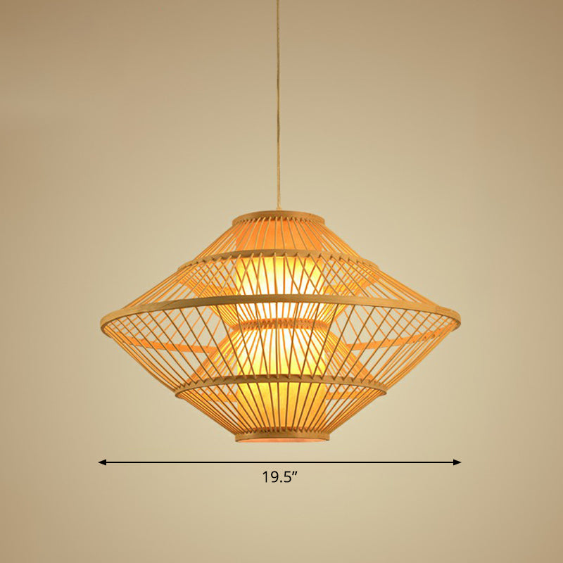 Modern Bamboo Rhombus Pendant Light For Restaurant Ceiling Wood / 19.5’