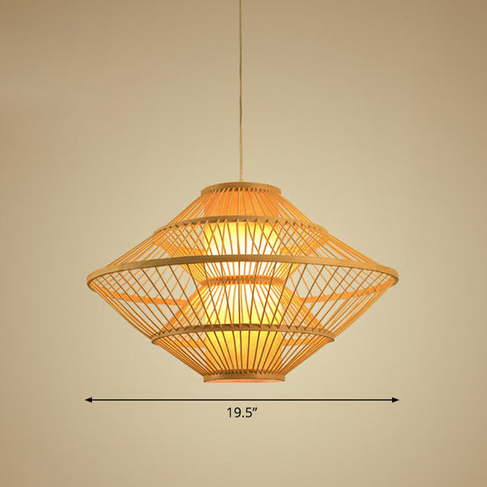 Modern Bamboo Rhombus Pendant Light For Restaurant Ceiling Wood / 19.5’