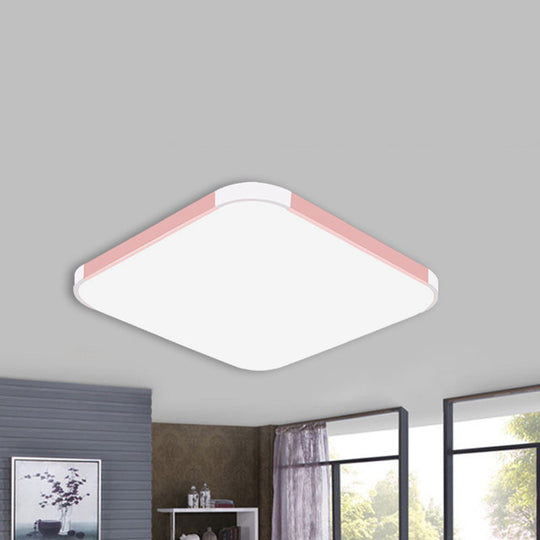 Geometric Led Flush Mount Lamp In Macaron Colors - 12/15/17 Wide Pink / 12 White