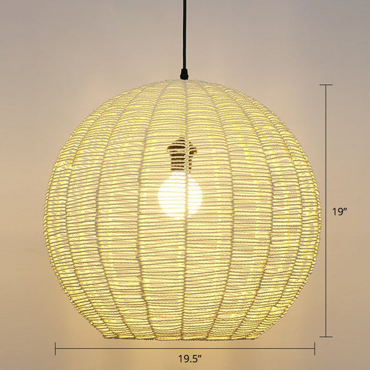 Minimalist Rattan Pendant Light For Restaurants - Sphere Shaped With 1 Head Yellow / 19.5