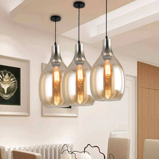 Modern Blue/Amber Glass Pendant Lamp - Stylish Nickel Hanging Light For Bedroom Amber / A