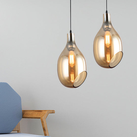 Modern Blue/Amber Glass Pendant Lamp - Stylish Nickel Hanging Light For Bedroom Amber / B