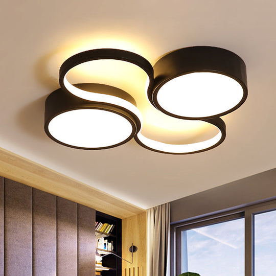 Contemporary Led Flush Mount Lamp - Black/White Circular Design 19.5’/23.5’ Wide Acrylic Shade