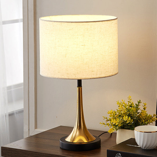 Simplicity 1-Light White Table Lamp With Fabric Shade And Brass-Black Base