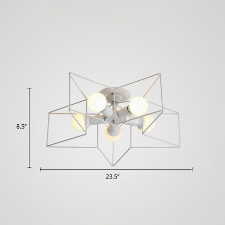 Vintage Metal Star Shaped Bedroom Ceiling Lamp - Semi Flush Mount With 5 Bulbs / White