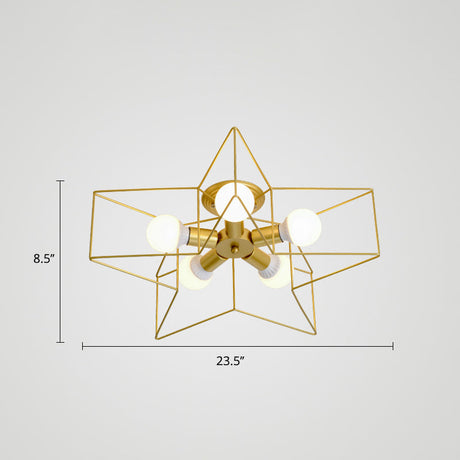 Vintage Metal Star Shaped Bedroom Ceiling Lamp - Semi Flush Mount With 5 Bulbs / Gold