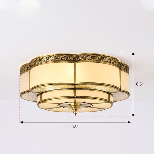 Vintage Opal Glass Floral Ceiling Light Brass Flush Mount Fixture For Bedroom 4 /