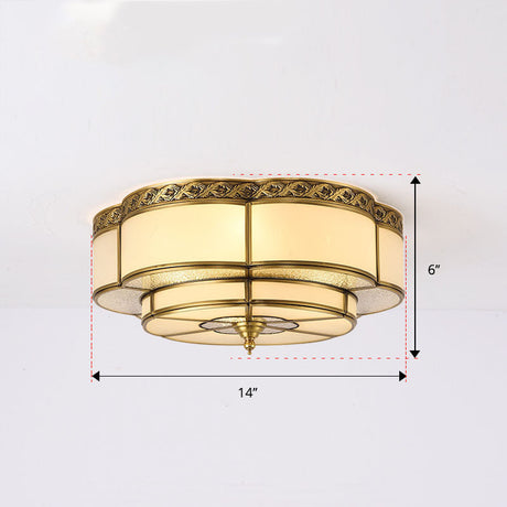 Vintage Opal Glass Floral Ceiling Light Brass Flush Mount Fixture For Bedroom 3 /