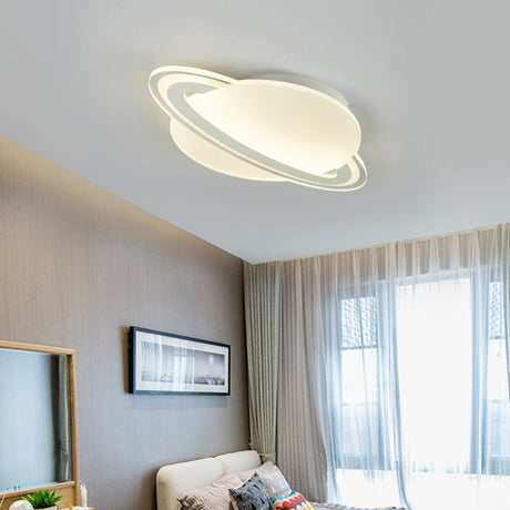 Kids White Led Ceiling Mount Light With Unique Planet Shape For Bedrooms