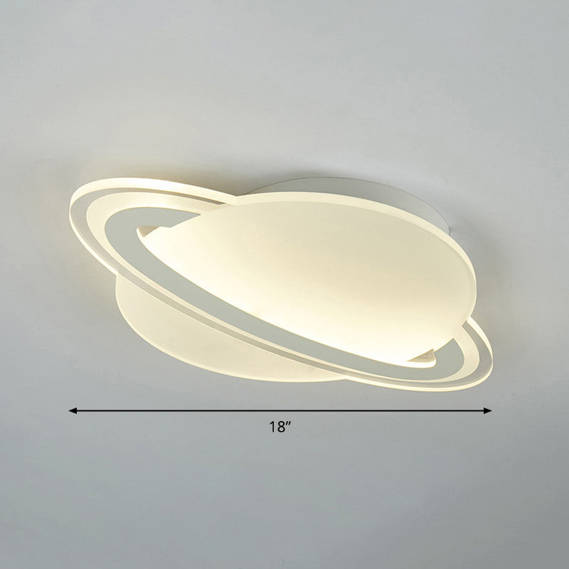 Kid’s White Led Ceiling Mount Light With Unique Planet Shape For Bedrooms / 18’ Warm