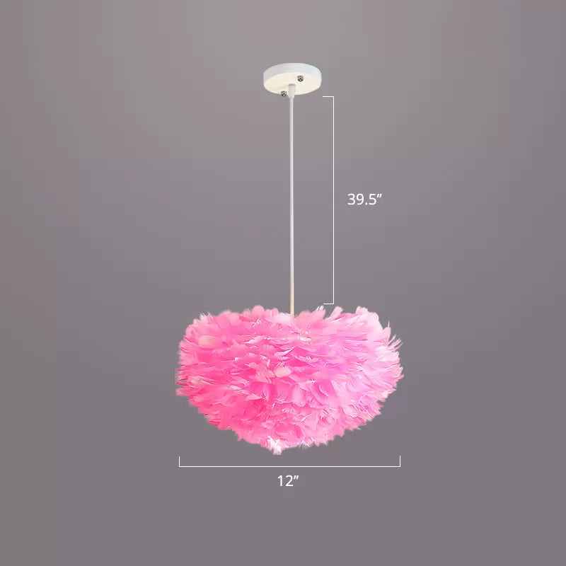 Nordic Style Feather Dome Pendant Light For Bedroom Suspension Fixture Pink / 12