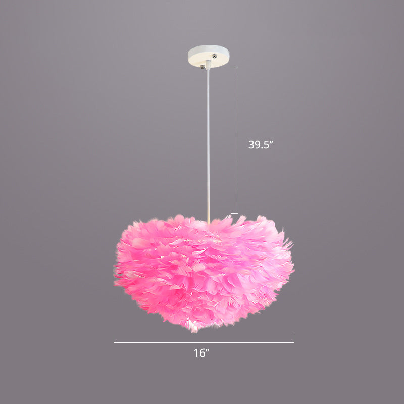 Nordic Style Bedroom Suspension Light Fixture With Feather Dome Pendant Shade Pink / 16’