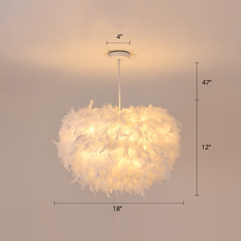 White Goose Feather Dome Ceiling Light Fixture - Elegant Pendant For Bedroom / 18’