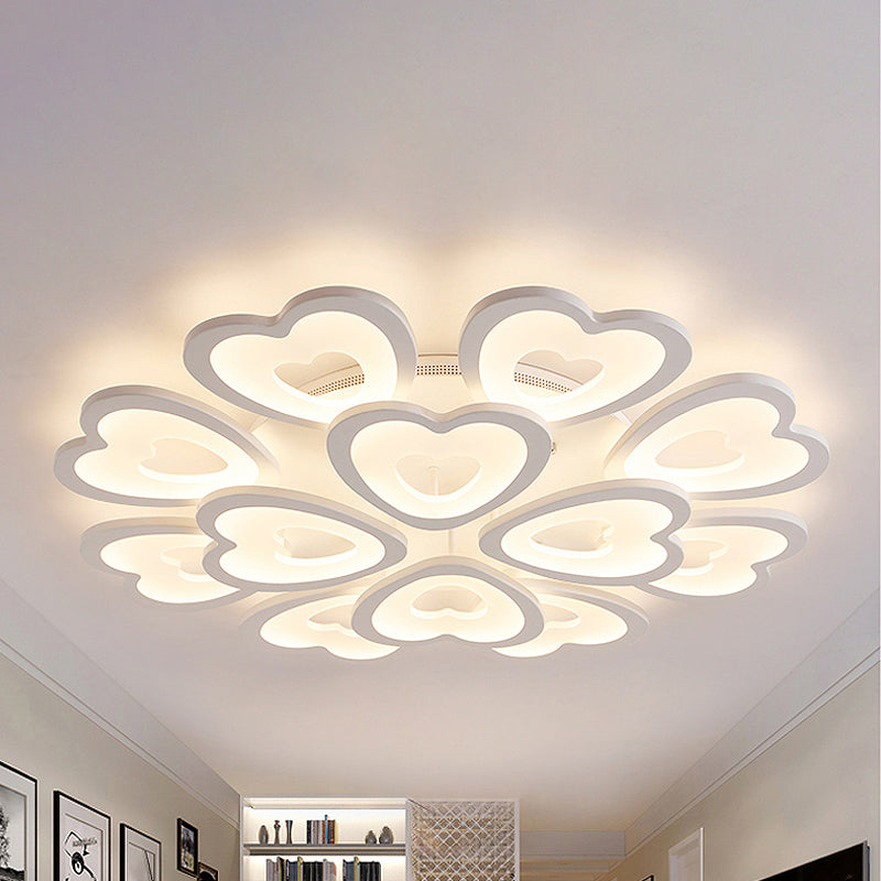 Heart Acrylic Shade Flush Mount Light For Bedroom - White Ceiling Lamp In Warm/White/Natural