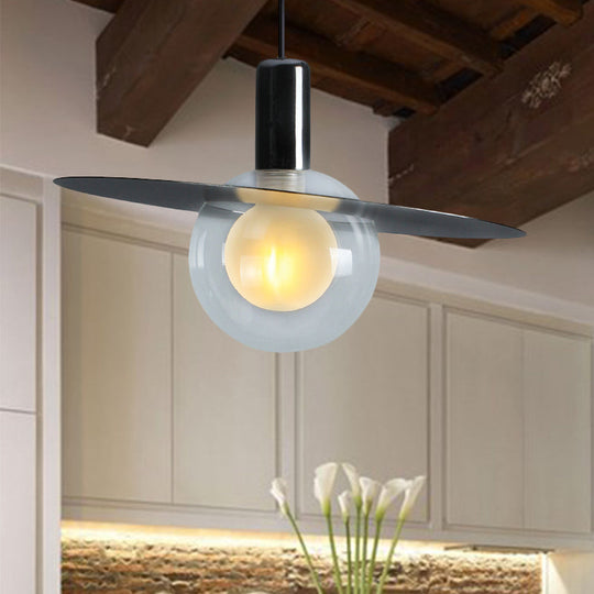 Contemporary Black Glass Pendant Lamp With Led And Ring Disk