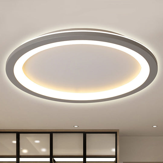 Minimalist Metal Led Grey Flush Mount Light With Acrylic Diffuser In White/Warm 10’/14.5’/19’ Wide