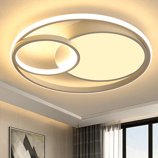 Contemporary Metal Led Flush Mount Ceiling Lamp - White/Black 16’/19’/23.5’ Wide White / 16’ Warm