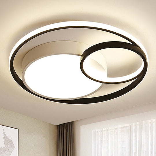Contemporary Metal Led Flush Mount Ceiling Lamp - White/Black 16’/19’/23.5’ Wide Black / 16’ Warm