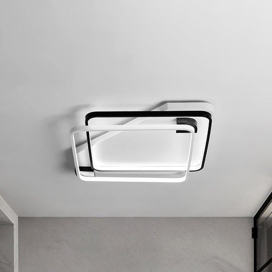 Modern Led Black/White Acrylic Rectangular Ceiling Light - 18/22/27.5 Wide Warm/White Flushmount