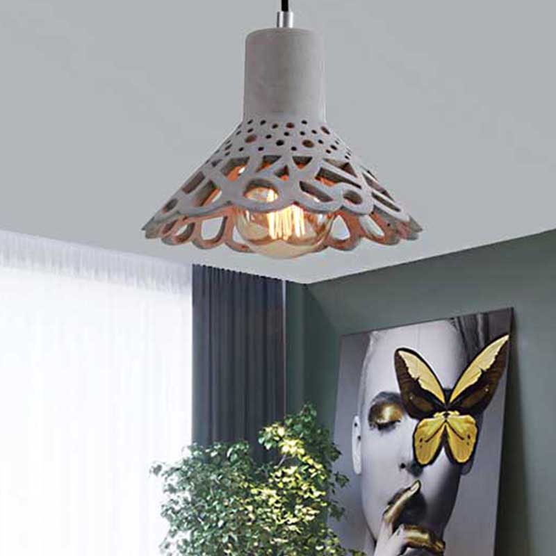 Nordic Style Concrete Pendant Lighting: Etched 1-Light Grey/White/Yellow Hanging Light With