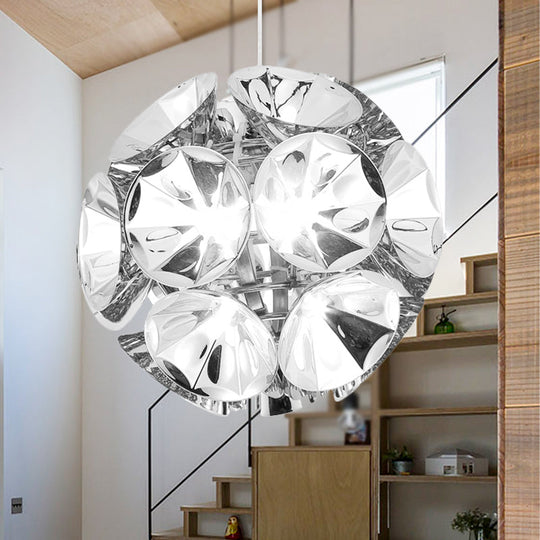 Modern Ball Pendant Light In Chrome/Gold With Led White/Warm 7’/11’ Dia