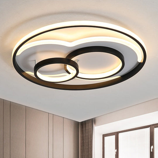 Modern Led Metal Flush Mount Ceiling Lamp In Black/White 16’/19.5’/23.5’ Wide White/Warm Lighting