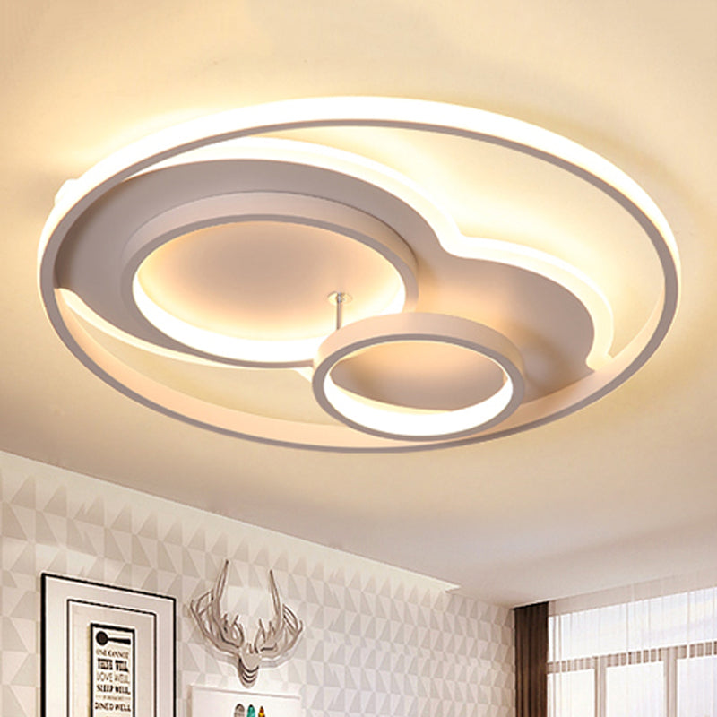 Modern Led Metal Flush Mount Ceiling Lamp In Black/White 16’/19.5’/23.5’ Wide White/Warm Lighting