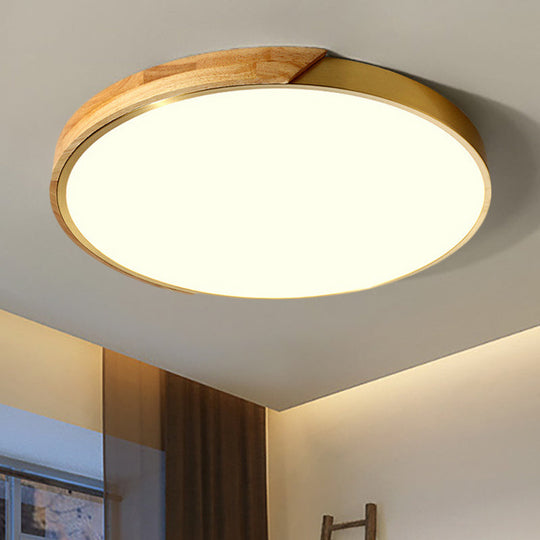 Sleek Drum Ceiling Light With Led Wood Flush Mount White/Warm 12’/16’ Width