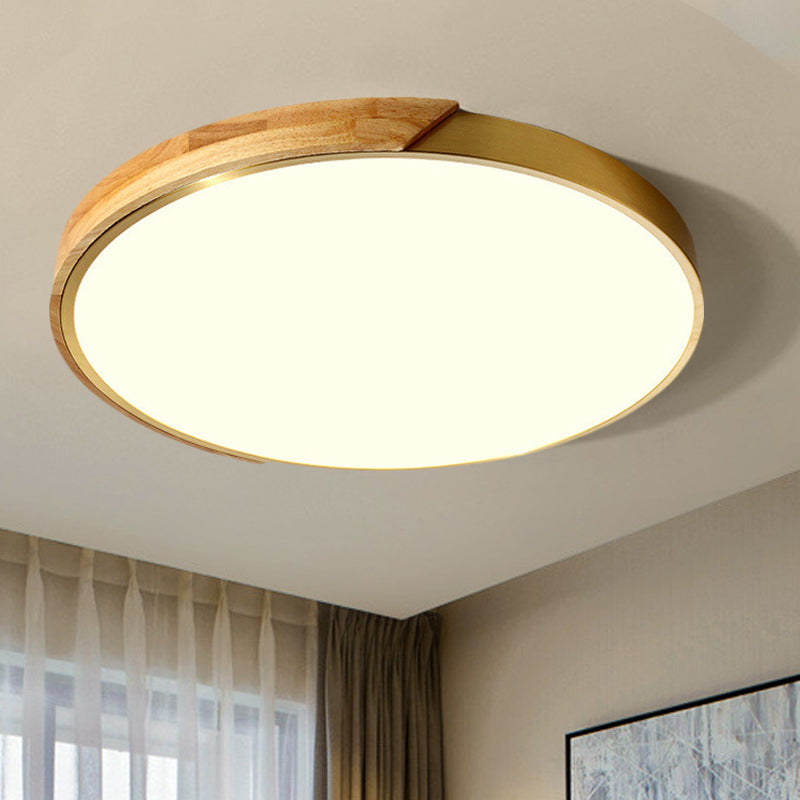 Sleek Drum Ceiling Light With Led Wood Flush Mount White/Warm 12’/16’ Width